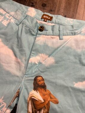 Golf Wang Light Blue Cloud Print Flat Front Shorts with Graphic